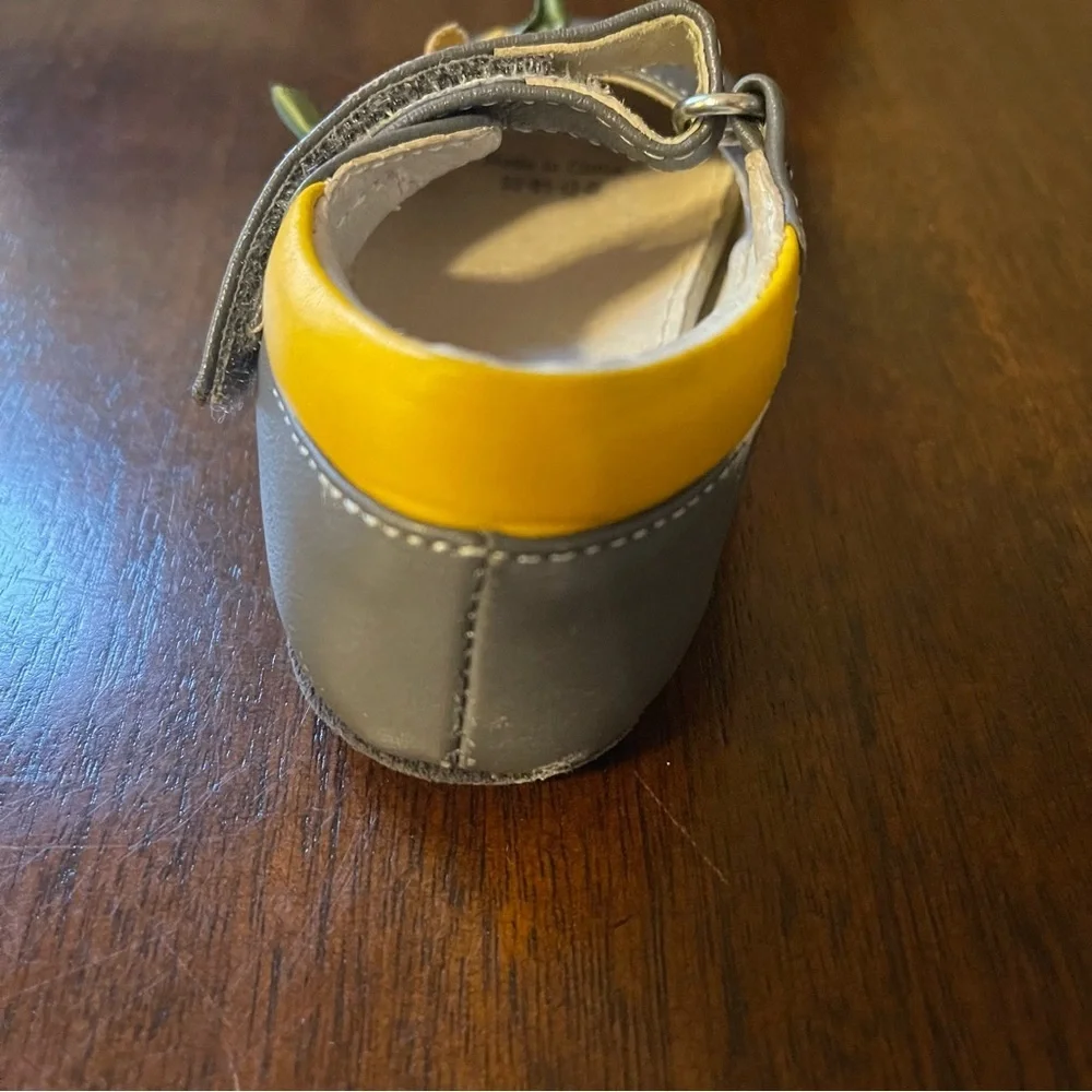 Gray Baby Shoes with Yellow Flower Accent